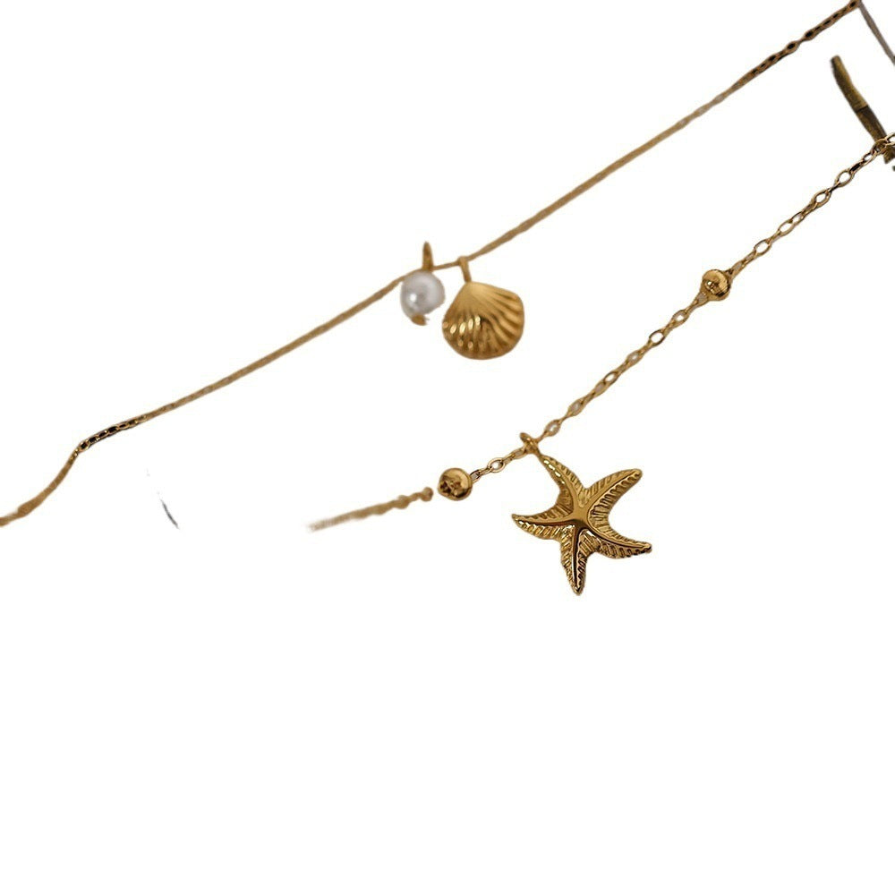 Wholesale Island Style Starfish Shell Pendant Double Layer Necklace