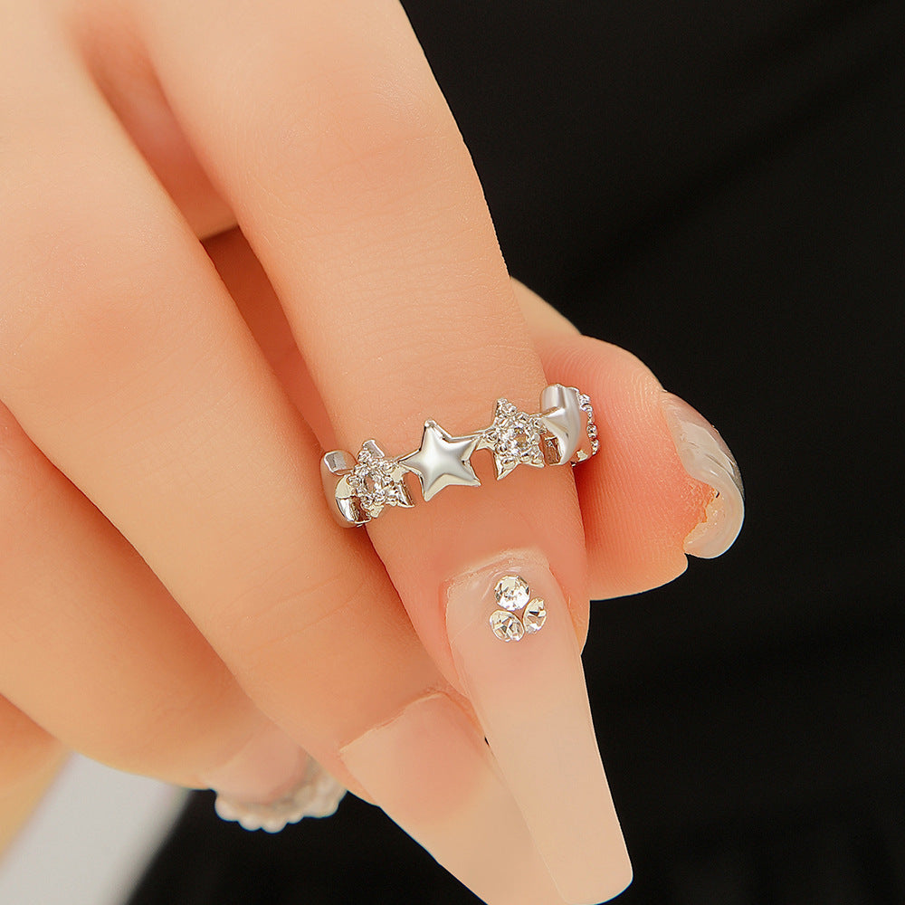 Wholesale Minimalist Korean Star Ring For Women Stylish Silver Finish Zircon Jewelry Accessory For Boutique Resale