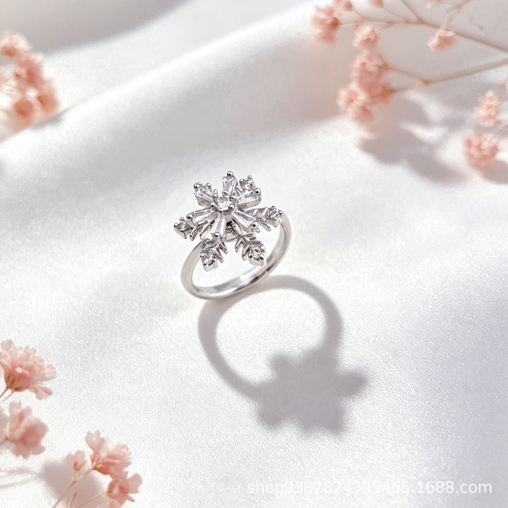 Wholesale 360° Rotating Double-Layer Flower Ring Gold Plated Zircon Fashion Accessory Boutique Gift
