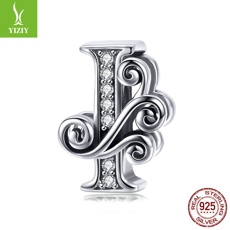 Wholesale 26 Letters DIY Beaded Bracelet Accessories Inlaid with Zircon Sterling Silver Beads Charms ACC-CHS-YinZhiyun001