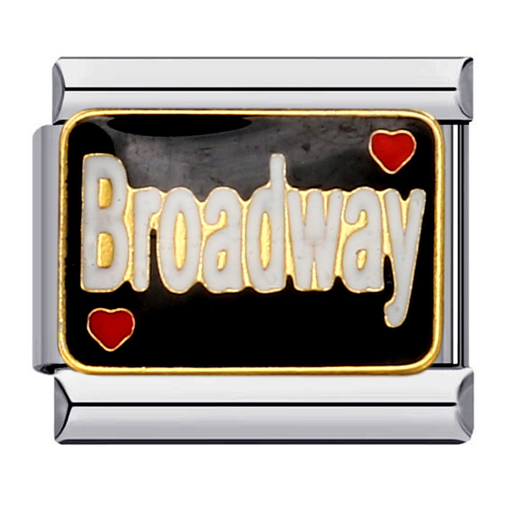 Wholesale Italian Charm Bracelet 9mm DIY Splicing Removable Black Gold Plated Oil Drop Cartoon Stainless Steel Composable Bracelet