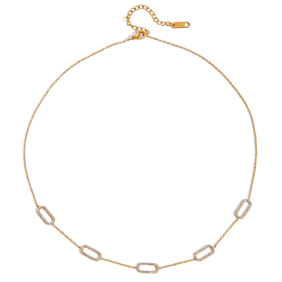 Wholesale 18K Gold Stainless Steel Oval Pendant Necklace with White Diamonds