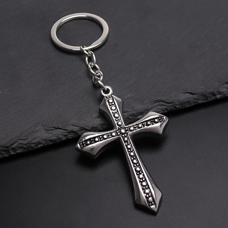 Wholesale Retro Flame Cross Alloy Keychain Silver Tone Electroplated Trendy Car Key Accessory Gift Resale