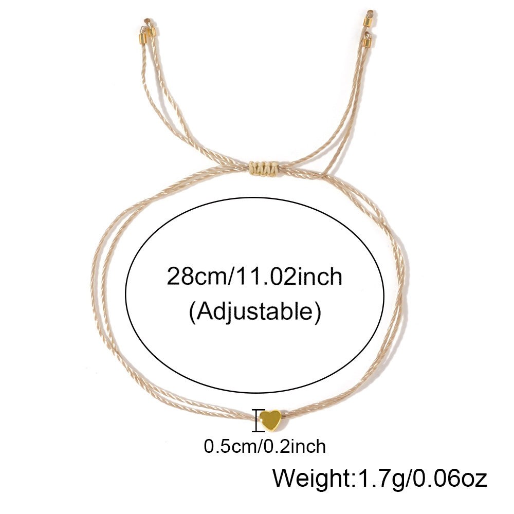 Wholesale  Bead Copper Heart Khaki Thread  Valentine' s Day Bracelet