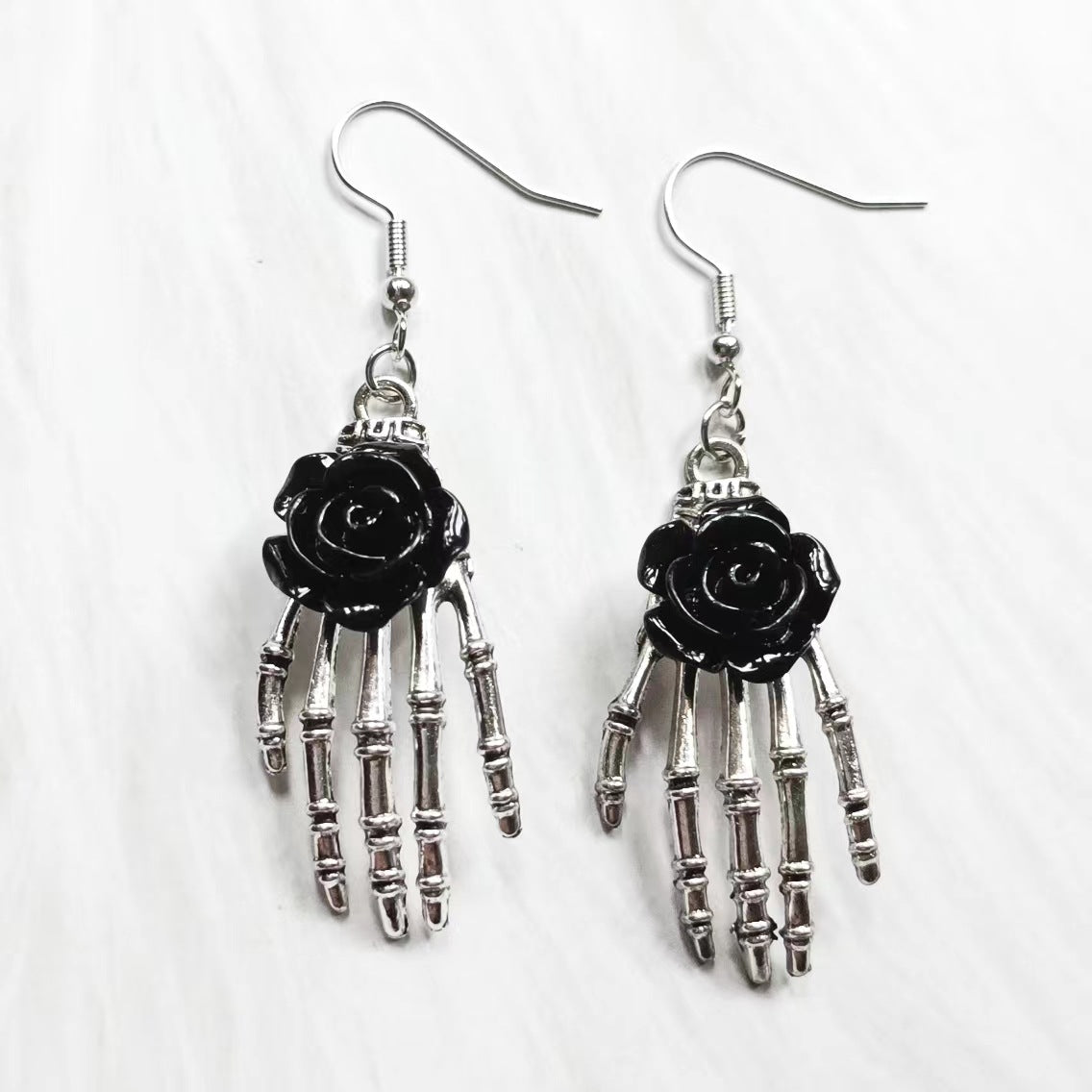 Wholesale skull hand Red Rose Gothic gift handmade earrings