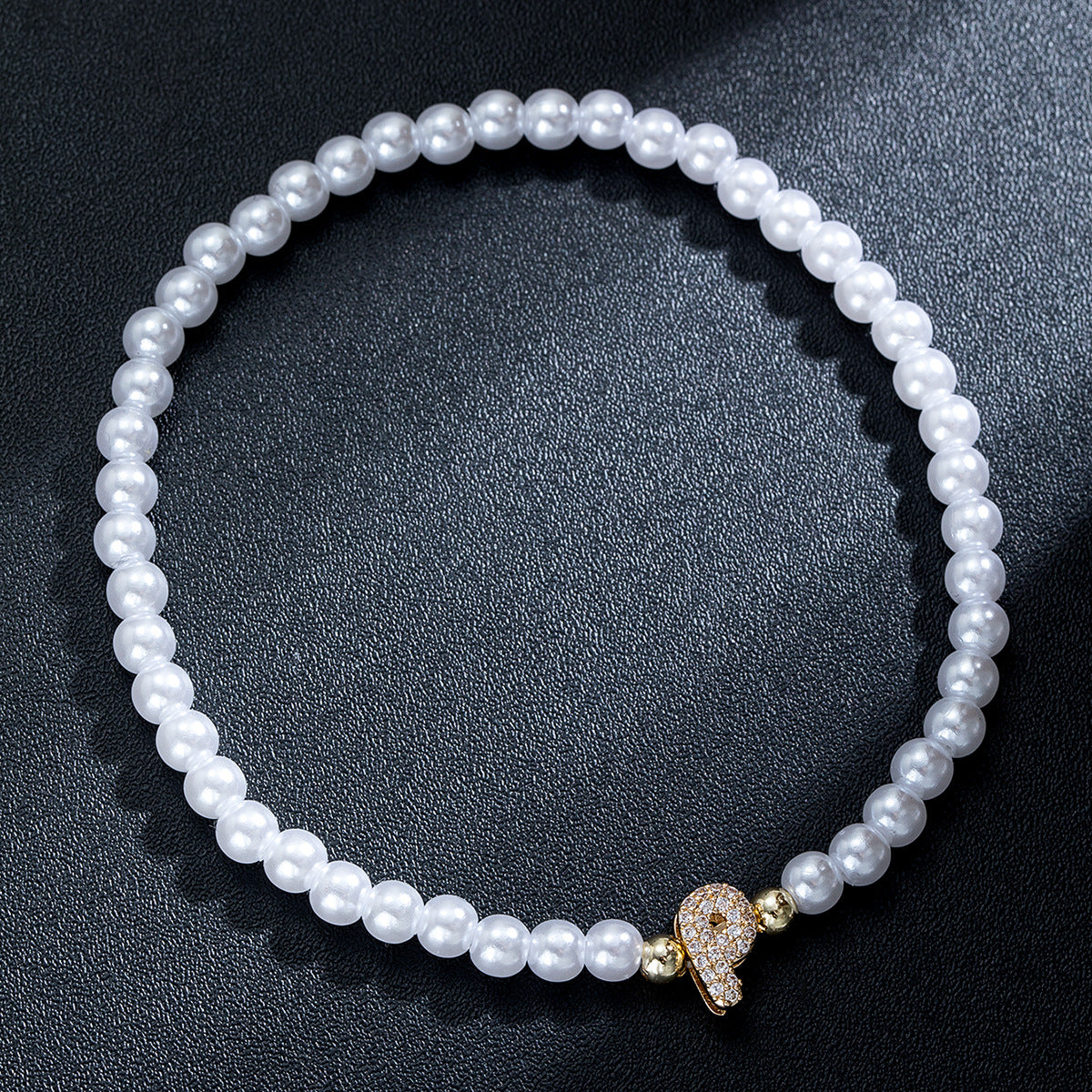 Wholesale Brass inlaid zirconium letter pearl beaded elastic anklet
