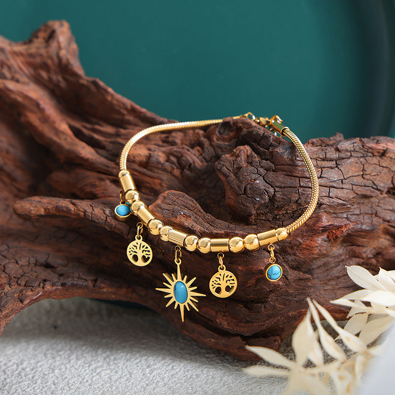 Wholesale Retro Sunflower Turquoise Pendant Necklace Chic Jewelry Accessory Gift Boutique