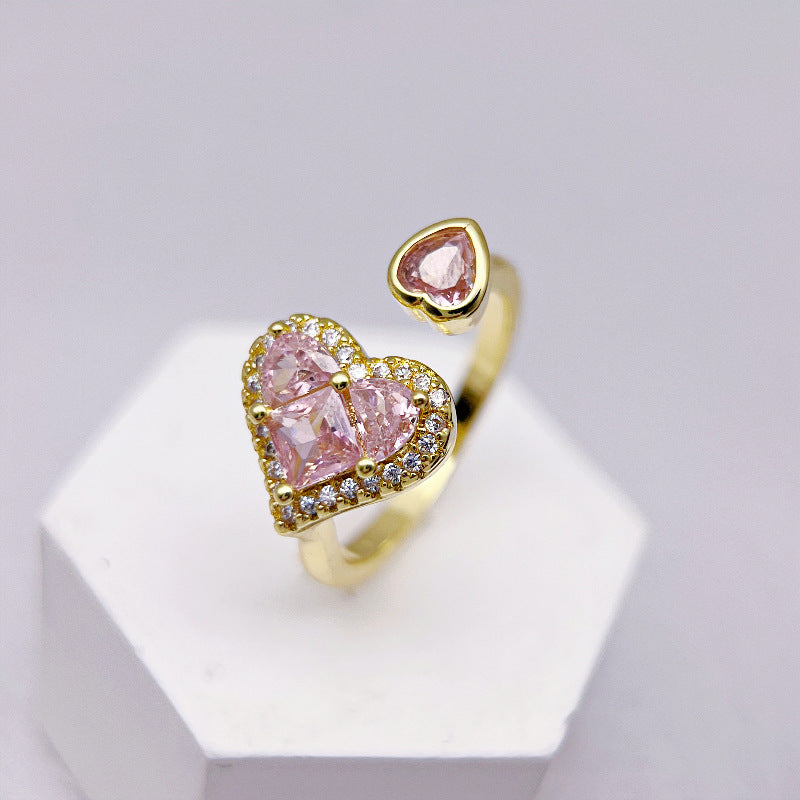 Wholesale Light Luxury Ring Heart Shaped Zircon Open Rings ACC-RS-YXY043