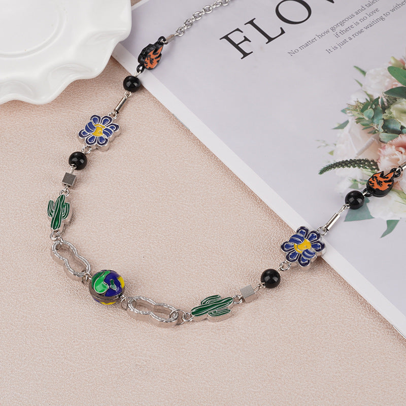 Wholesale Cactus Horseshoe Necklace Hip Hop Style Choker Necklace ACC-NE-Pufei003