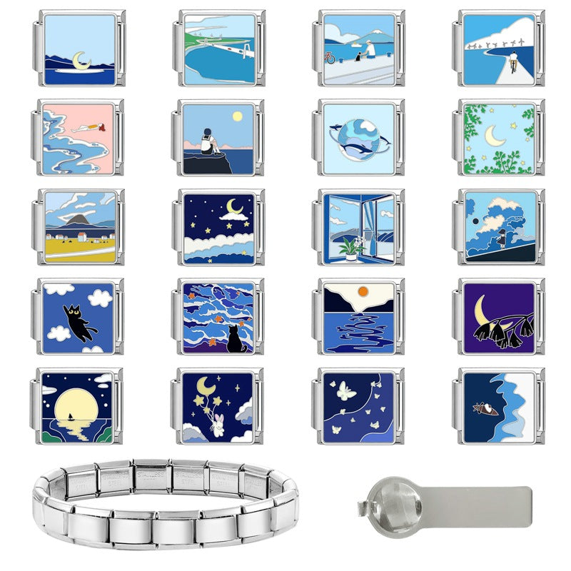 Wholesale 9mm Italian Charm Starter Bracelets DIY square Single Section Creative Stainless Steel Composable Bracelet