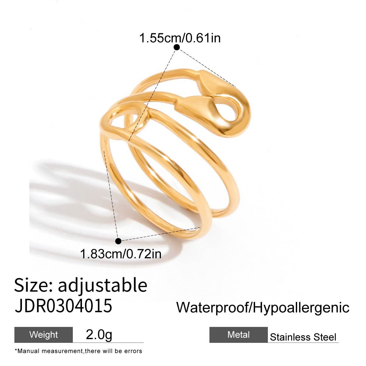 Wholesale 18K Gold Stainless Steel Paperclip Double Hollow Adjustable Opening Ring