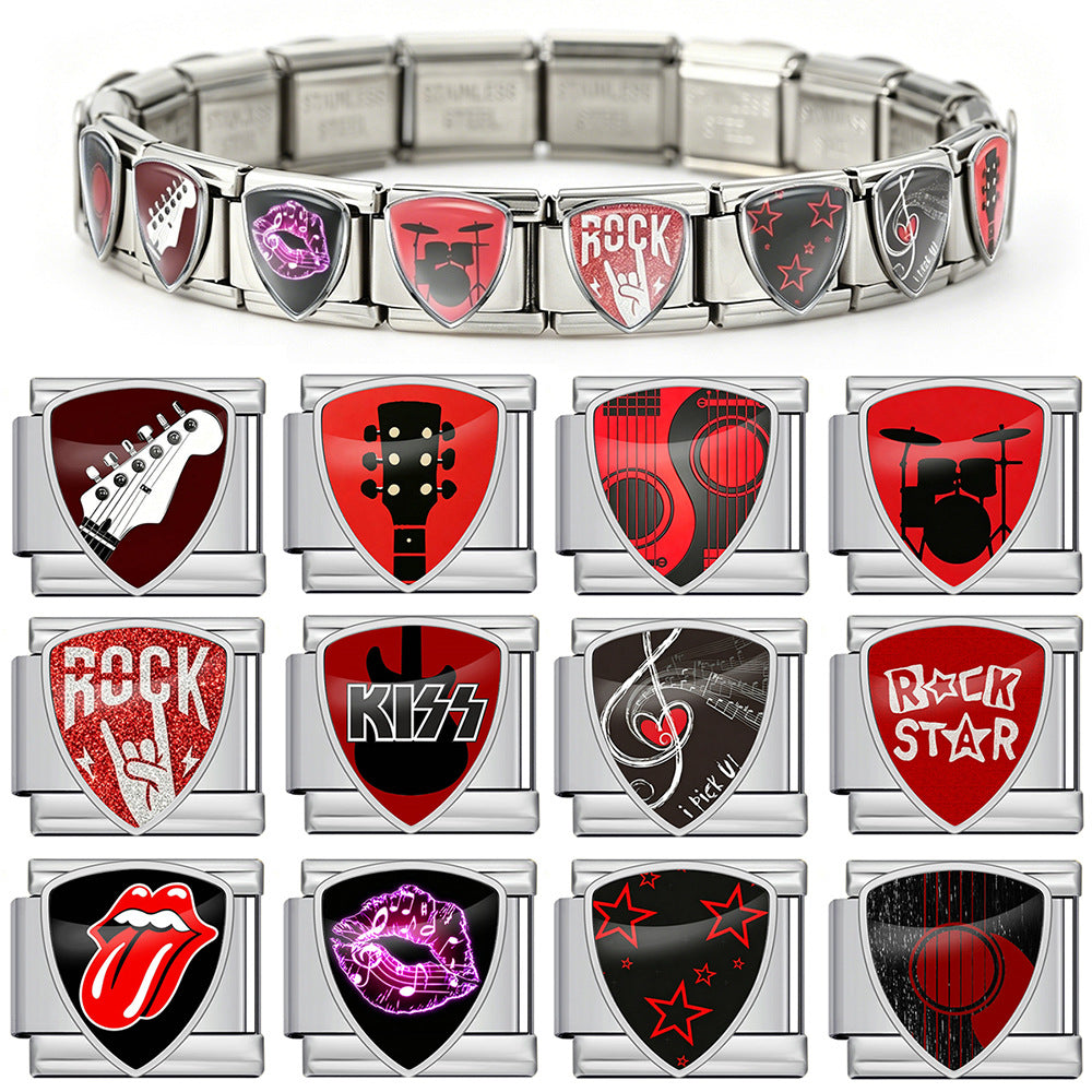 Wholesale Stainless Steel Shield Shape Guitar Pendant DIY Charm Fashion Accessory Gift