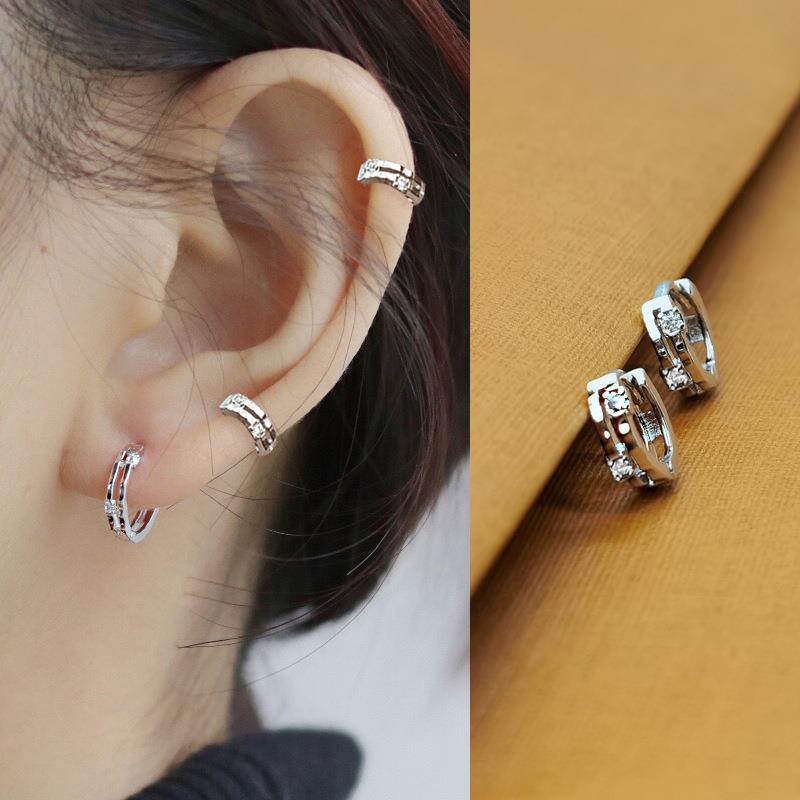 Wholesale Minimalist Double Layer Zircon Ear Studs Copper Electroplated Fashion Accessory for Boutique Resale
