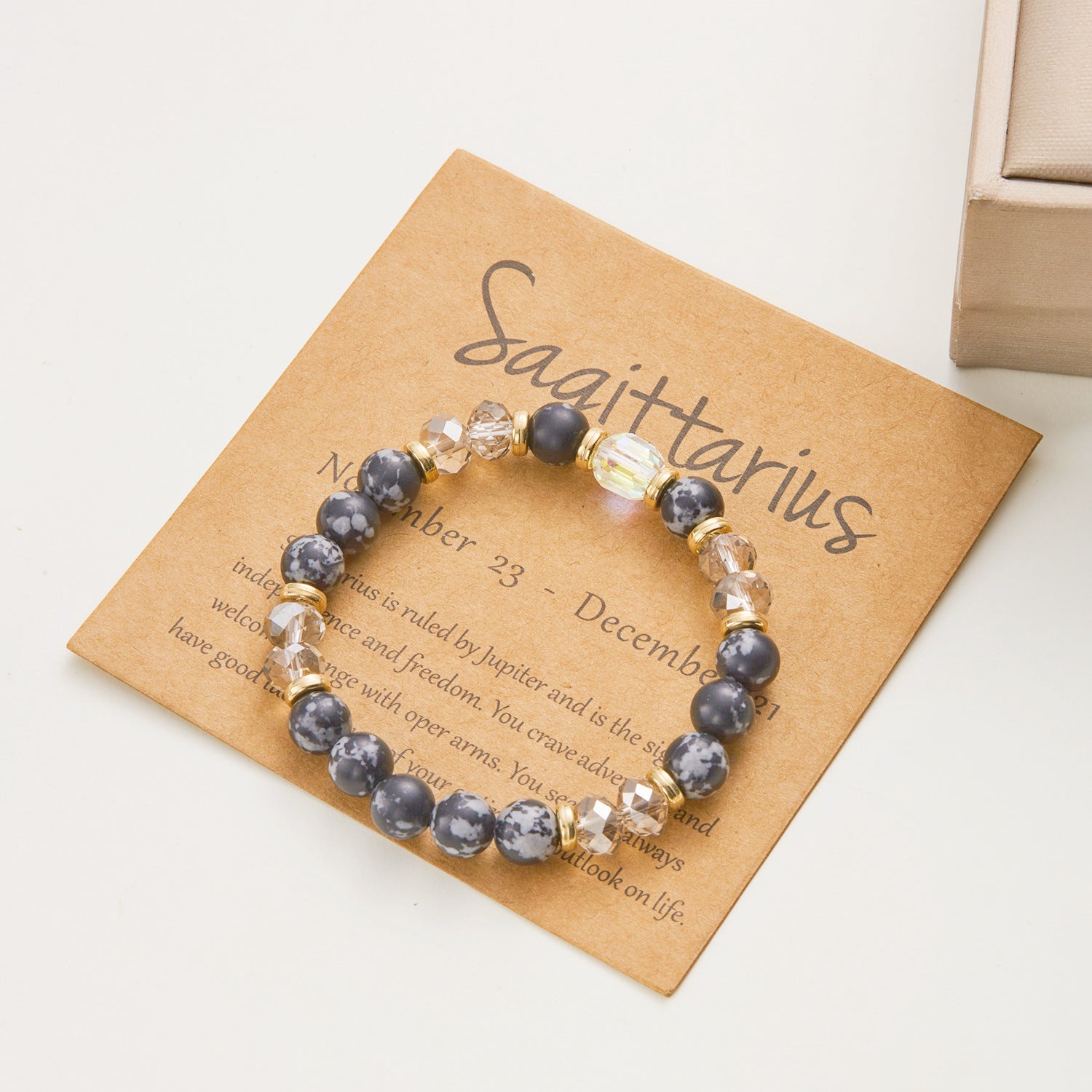 Wholesale  Twelve Constellation Color Natural Stone Crystal Paper Card Mixed Color Beaded Bracelet