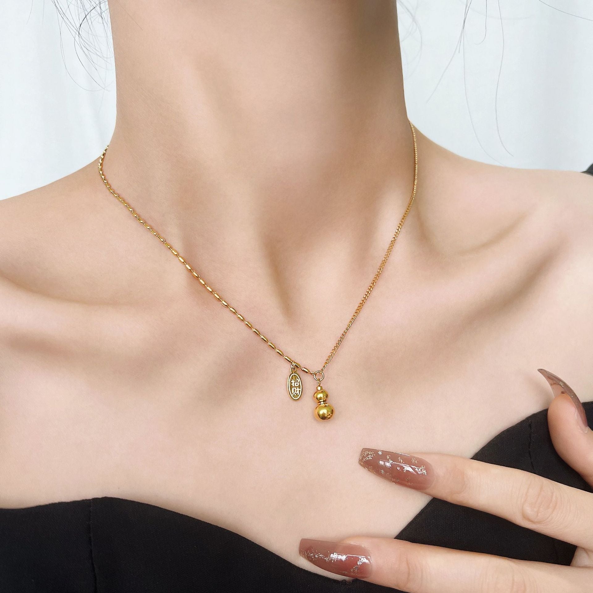 Wholesale Titanium Steel Lucky Gourd Necklace  Lucky Treasure Chain