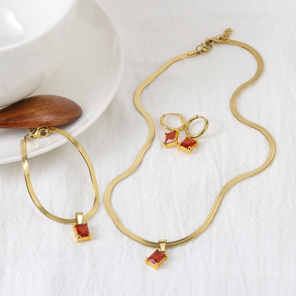 Wholesale Crystal Zircon Cube Diamond Necklace Bracelet Earrings Set ACC-NE-FeiLing011