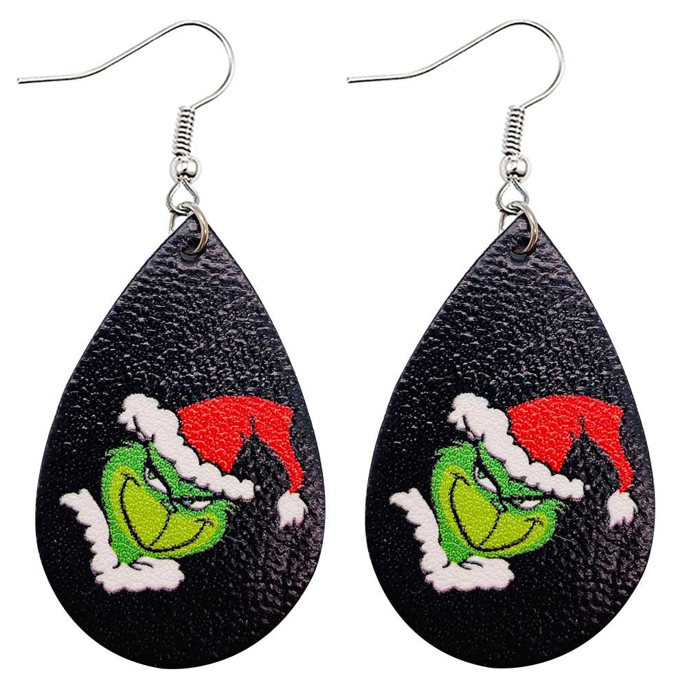 Wholesale Christmas Green Frog Leather Earrings
