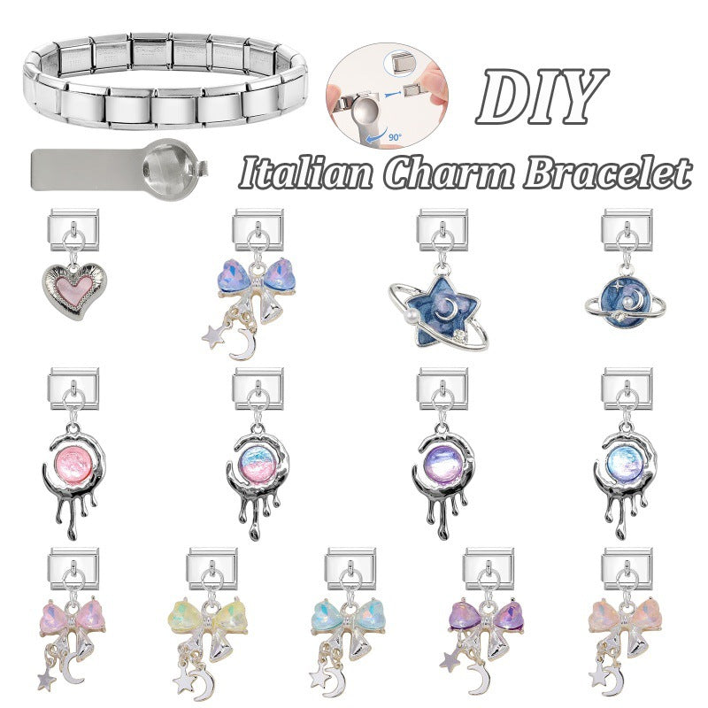 Wholesale 9mm Italian Charm Starter Bracelets DIY square Single Section Creative Stainless Steel Composable Bracelet