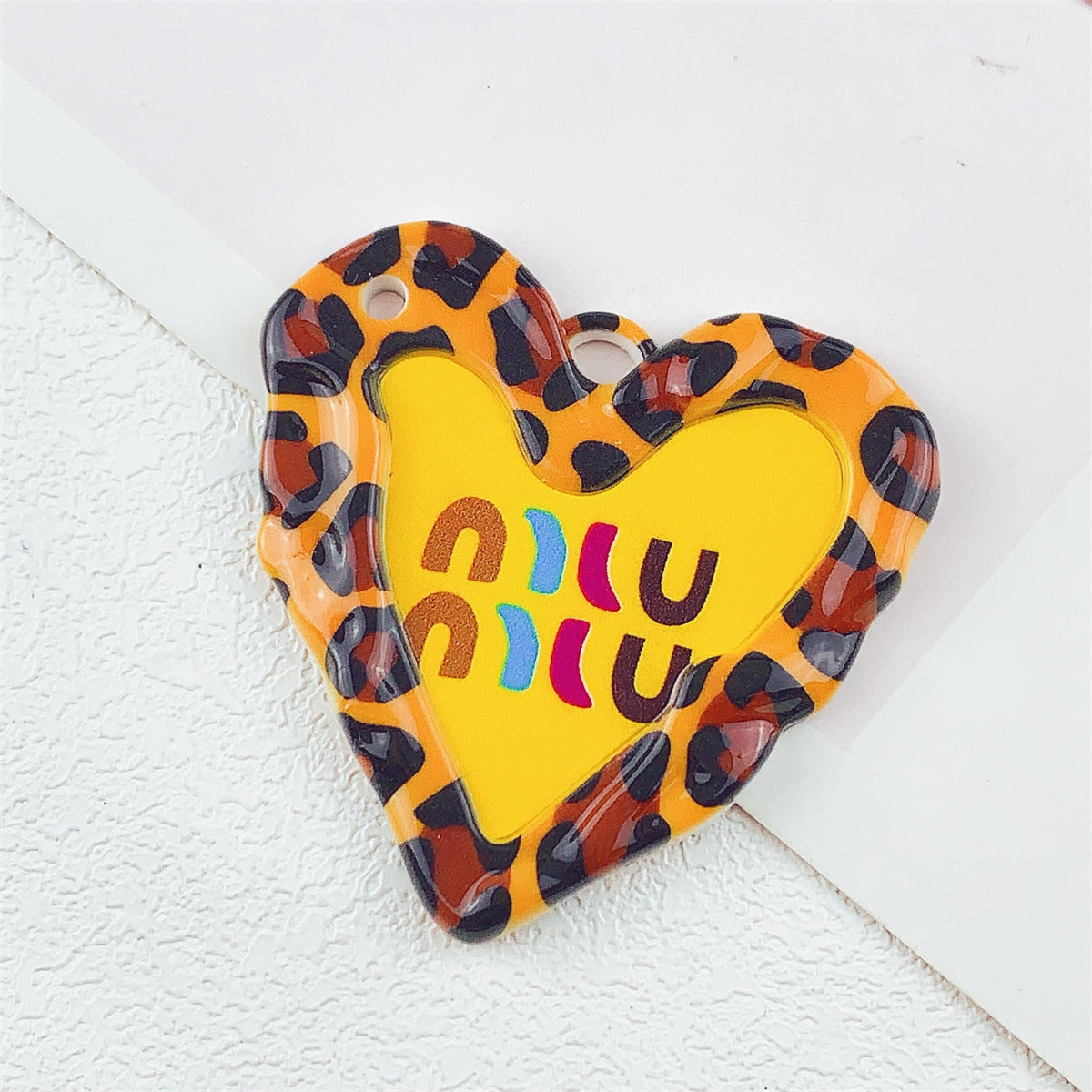 Acrylic Double-Sided Printed Colorful Leopard Print Large Heart Pendant