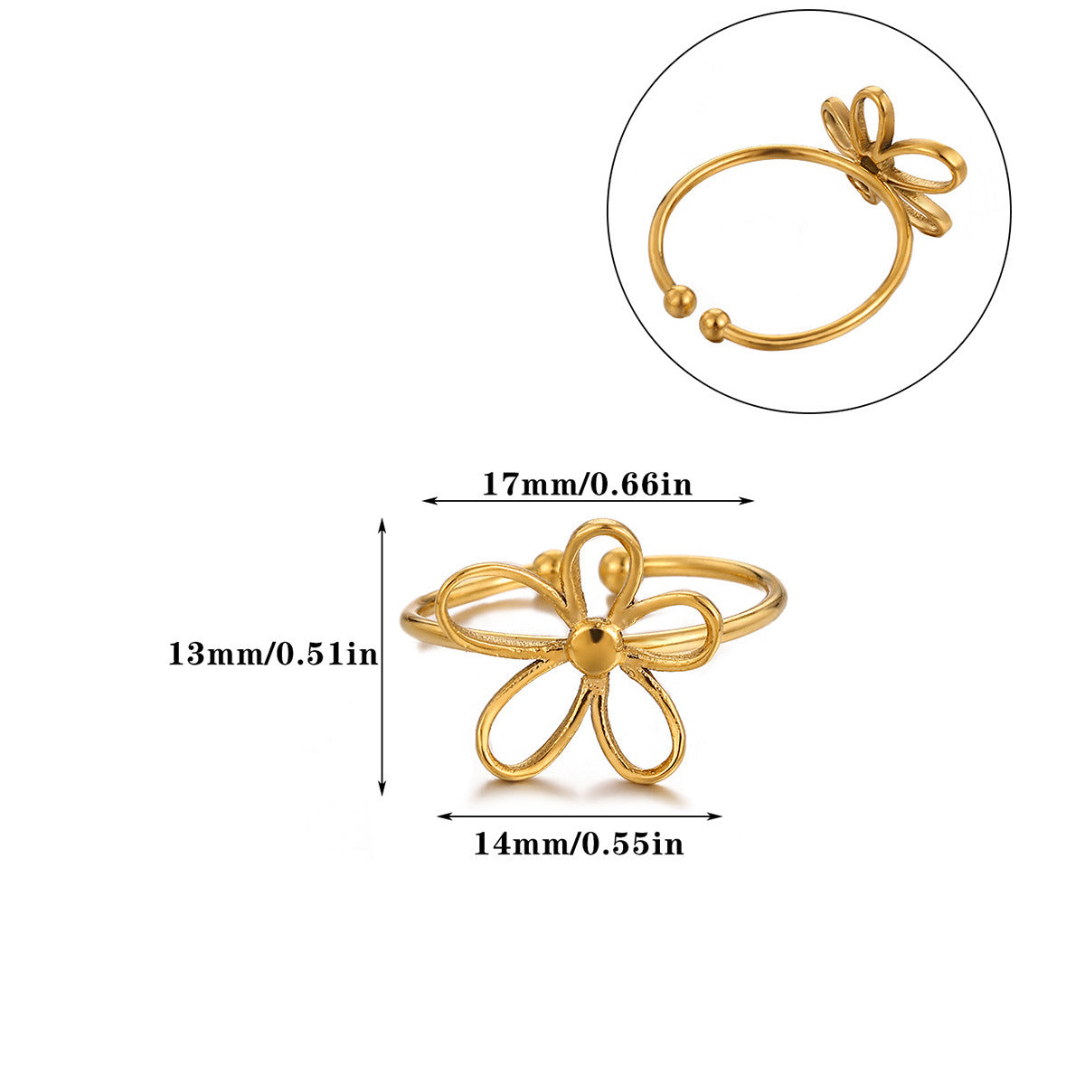 Wholesale Adjustable stainless steel zircon cross flower ring