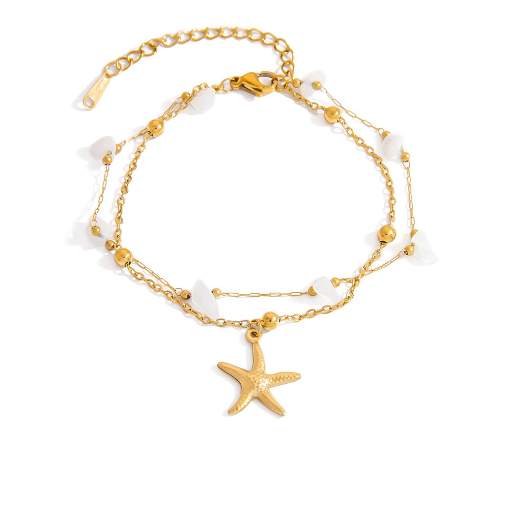 Wholesale Stainless Steel Double-Layer Natural Stone Starfish Pendant  Bracelet