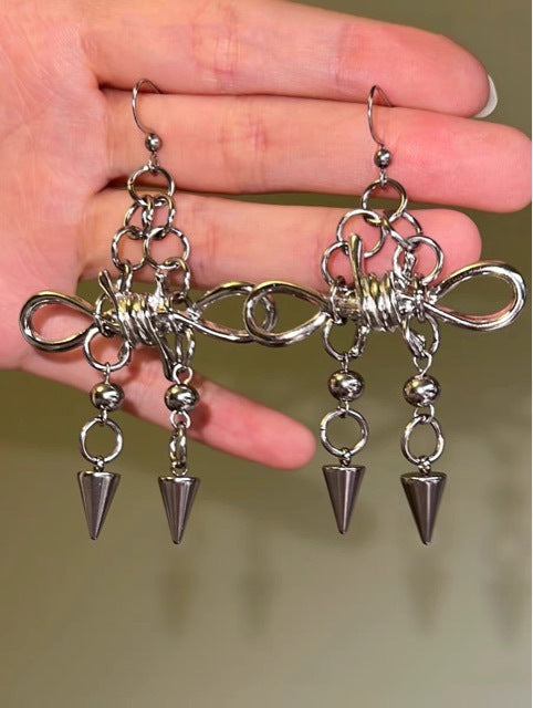 Wholesale Stainless steel Handmade Dark Geometry Retro Totem Spiked Thorns Punk Gothic Earrings