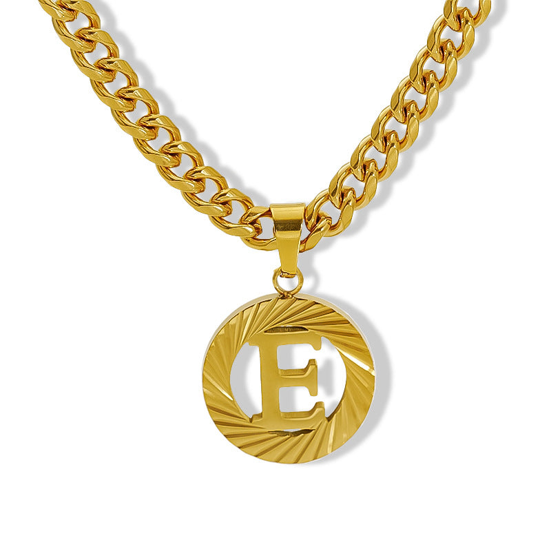 Wholesale Stainless steel Hollow Round 26 English Letter Necklace
