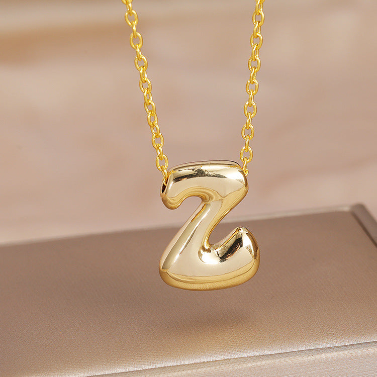 Wholesale Brass Glow Balloon Bubble Cute Chubby 26 English silver Letter Pendant Necklace