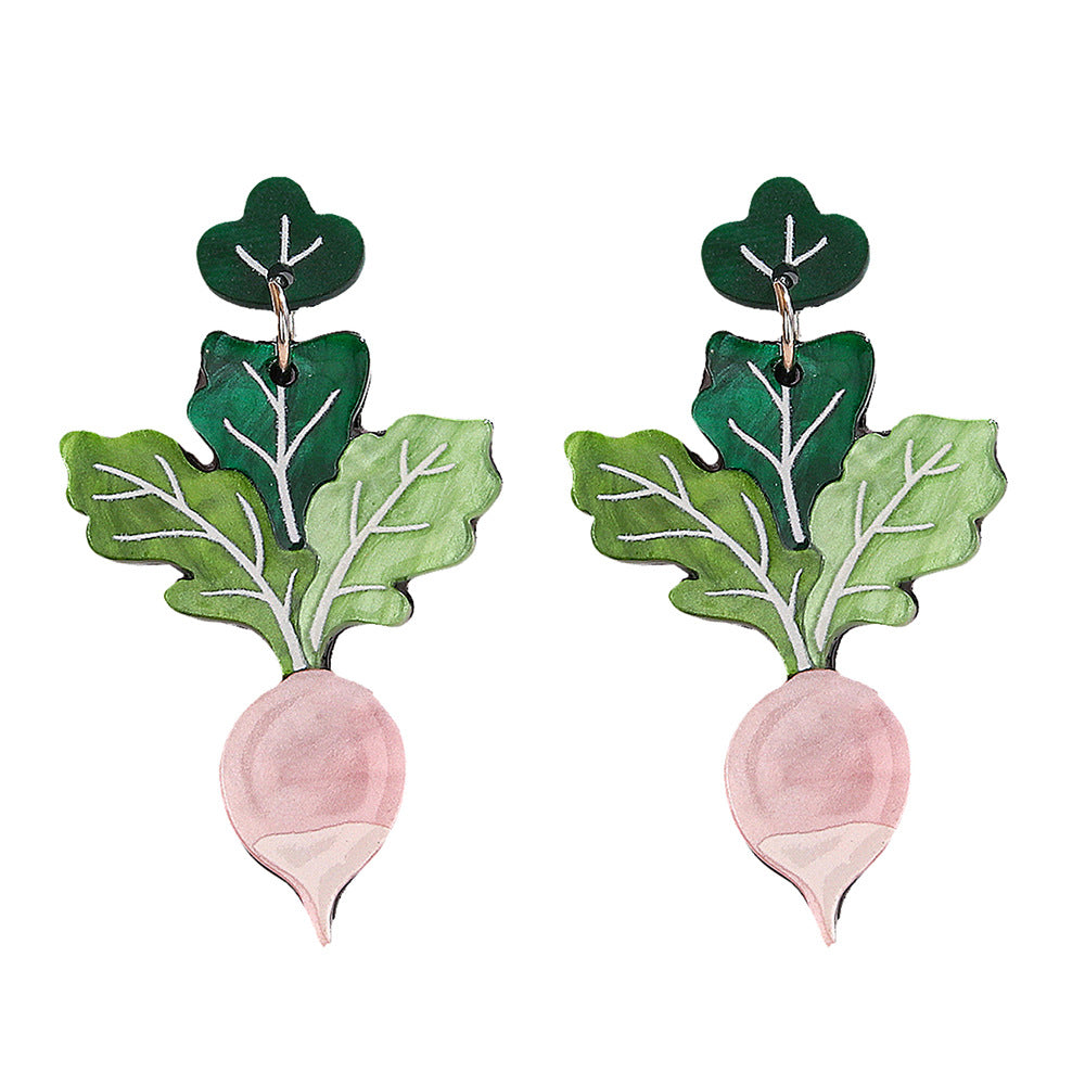 Wholesale  Green Leaf Radish Acrylic Earrings