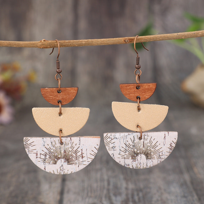Wholesale retro three-layer crescent moon printed sun pattern leather ear