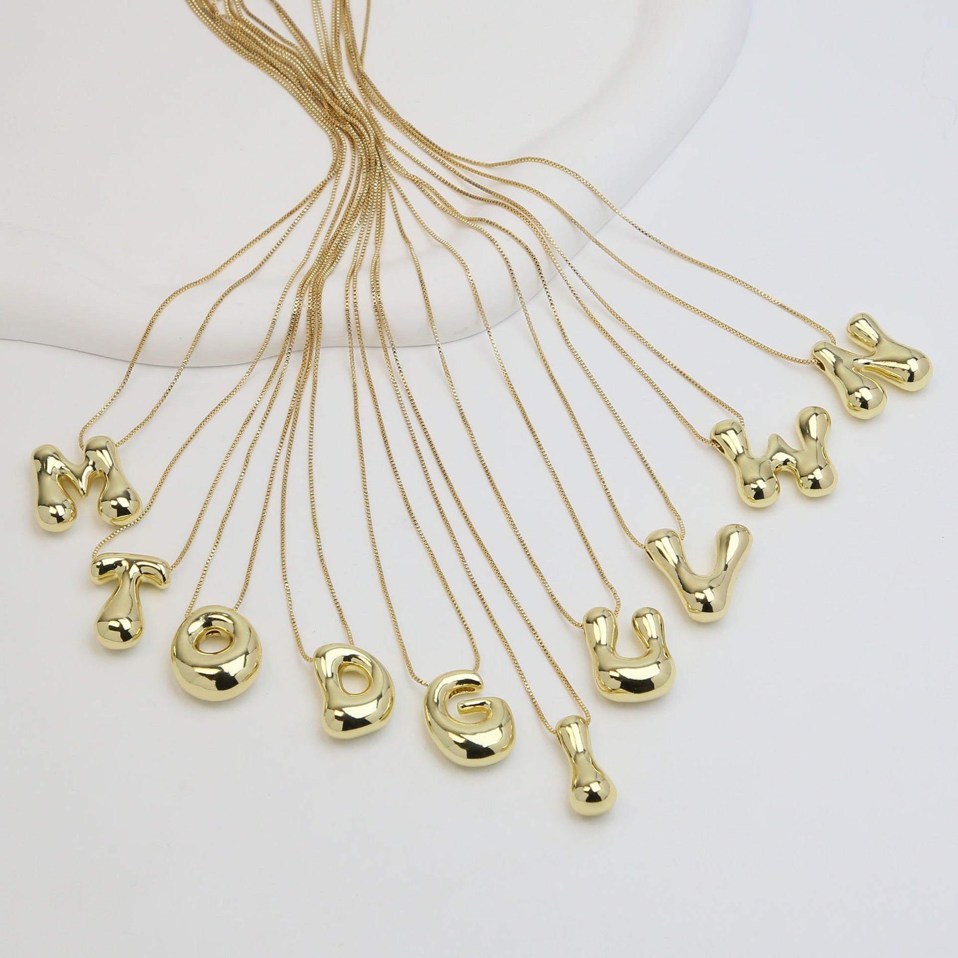 Wholesale 18K Brass Glossy Balloon Bubble 26 Letter Pendant Necklaces ACC-NE-BaiYi001