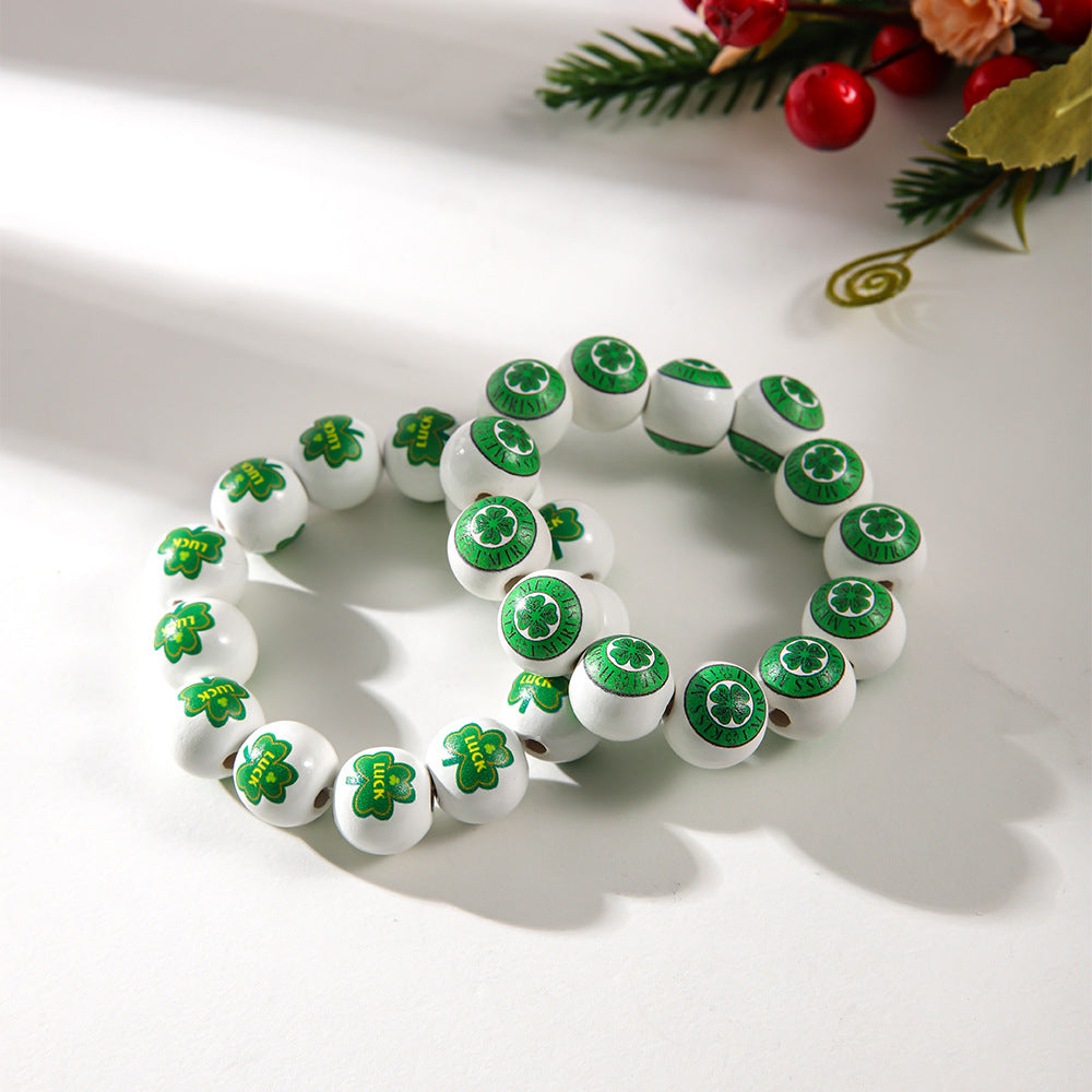 Wholesale St Patrick's Day White background wooden beads bracelet