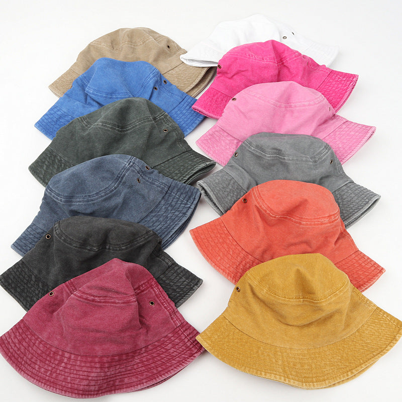Wholesale Washed Light Basin Hat Cotton Solid Color Retro Bucket Hat ACC-HT-LueLan008