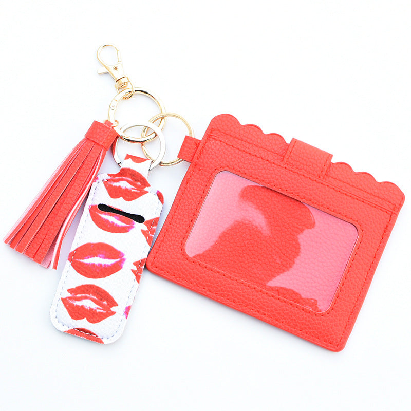 Wholesale Cactus Leopard Rose Flower Lipstick Case Card Holder PU Keychain