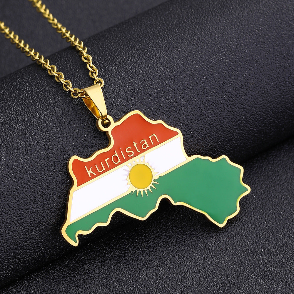 Wholesale Geometric Vintage Drip Oil Pendant Necklace Stainless Steel Jewelry Accessory
