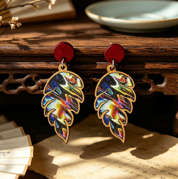 Wholesale Stylish French Vintage Wooden Printed Earrings For Women Fashion Jewelry Accessory Party Gift