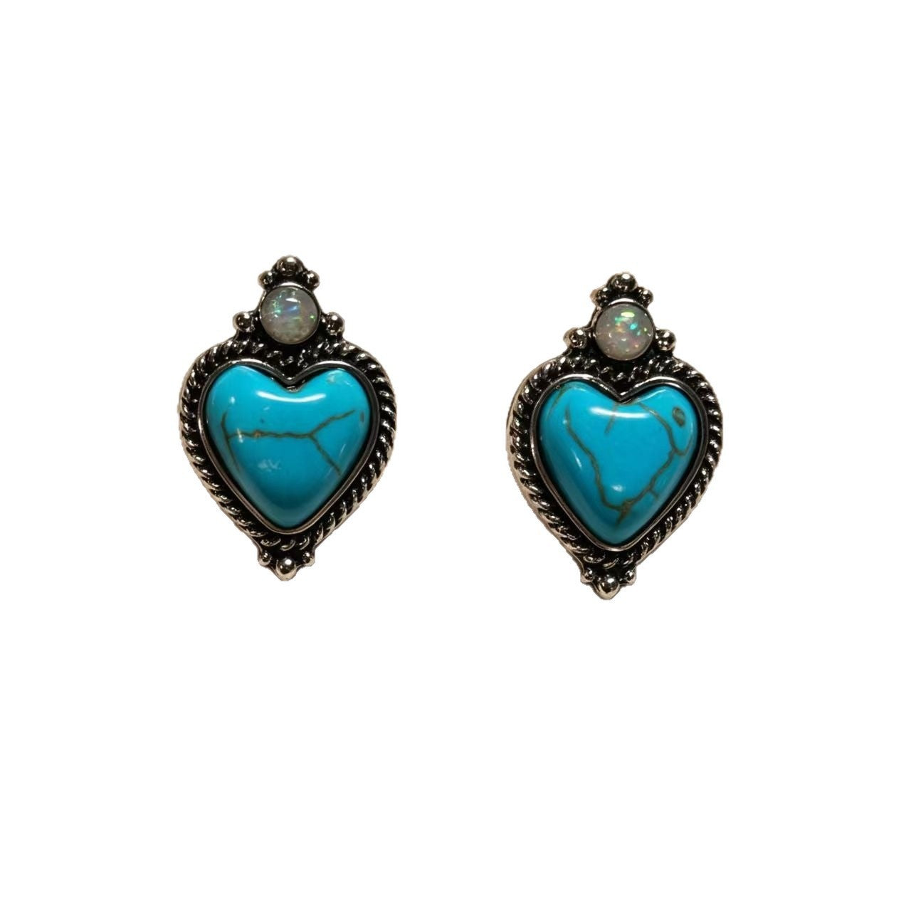 Wholesale Alloy Electroplated Vintage Heart Turquoise Opal Earrings Women Boutique Resale