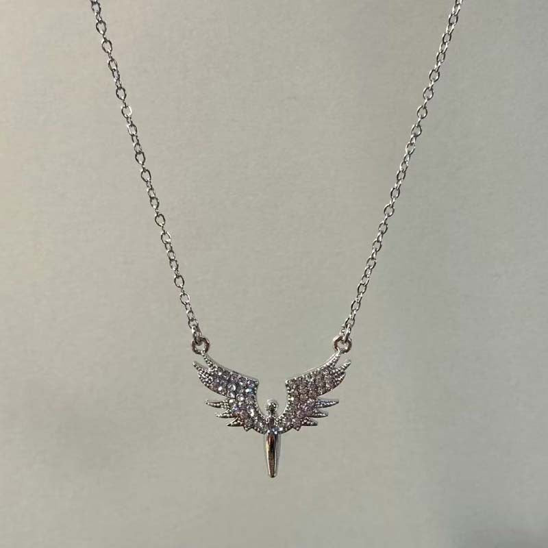 Wholesale Men' s Cross-Border New Fashion Angel Wings Necklace Women' s Clavicle Chain Creative Wings Micro-Embedded Pendant Accessories