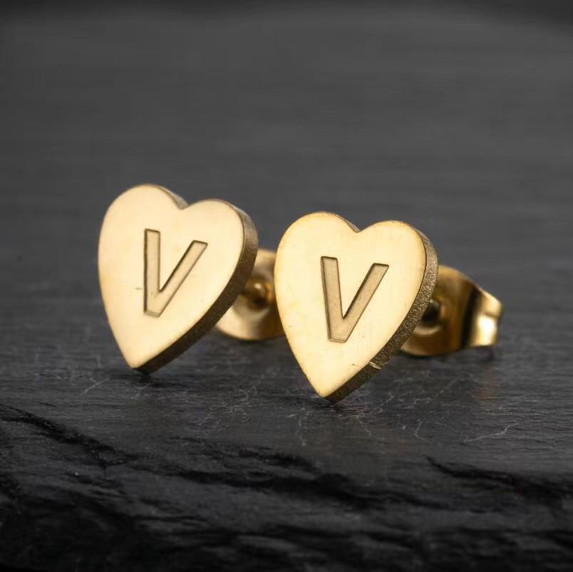 Wholesale Love Earrings English Letters Retro Gold and Silver Earrings Heart Earrings Titanium Steel ACC-ES-FaDiniya001