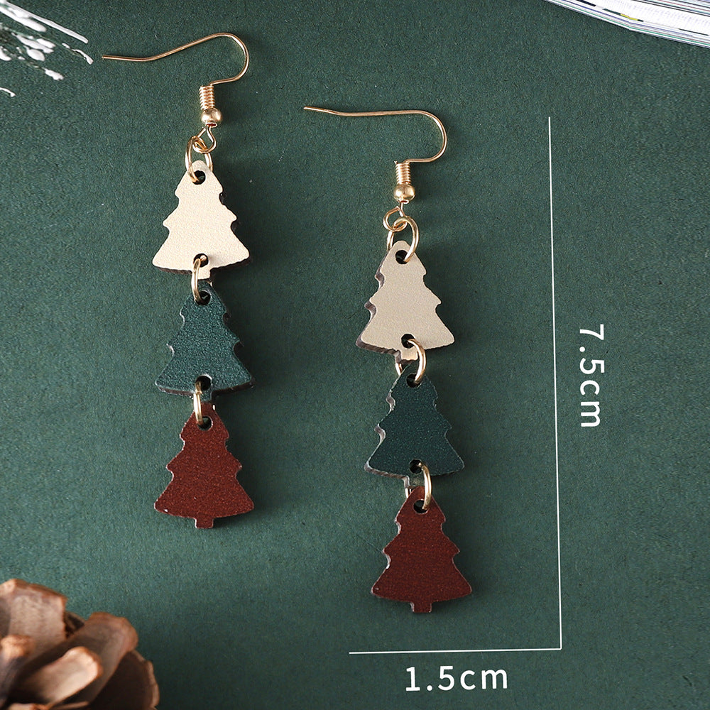 Wholesale Christmas Colorful Christmas Tree Triple Stitching Wood Double-sided Earrings ACC-ES-ChuLian072
