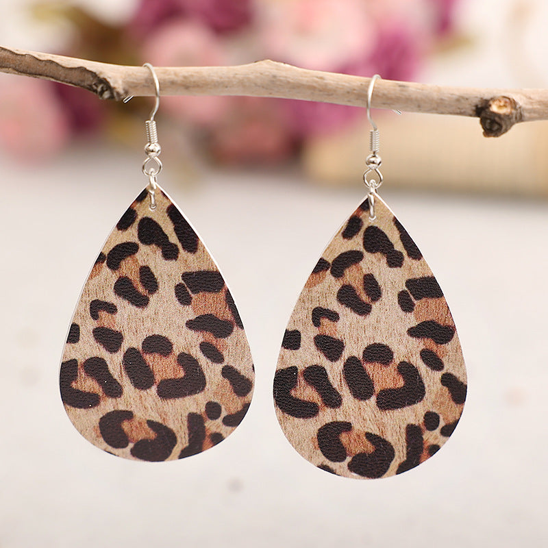 Wholesale Retro Leopard Print Drop Leather Earrings Fashion Accessory for Everyday Wear