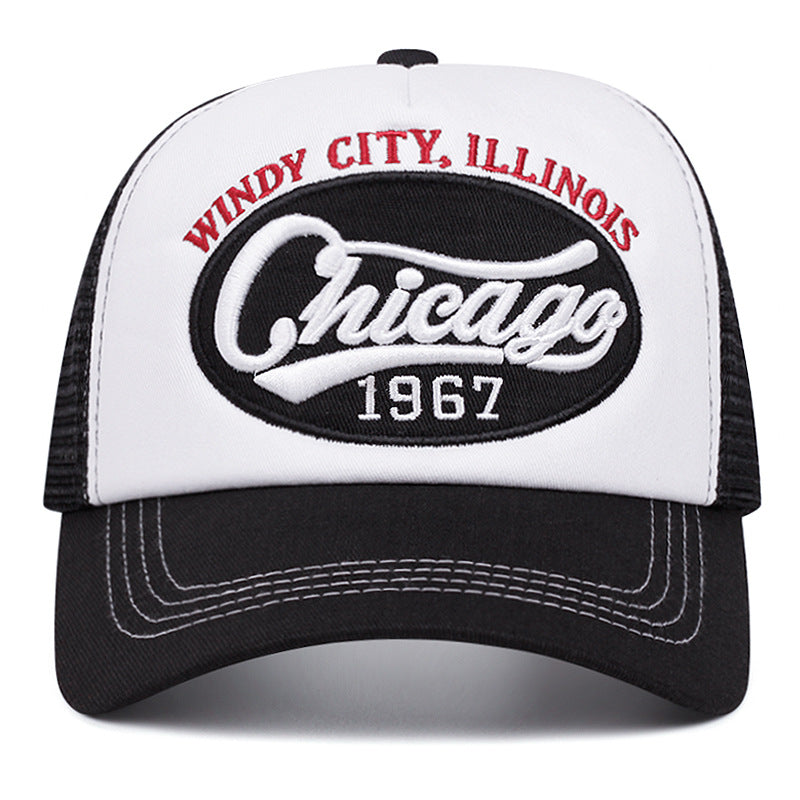 Wholesale Breathable Mesh Chicago Embroidered Trucker Baseball Cap For Summer Outdoor Sun Protection