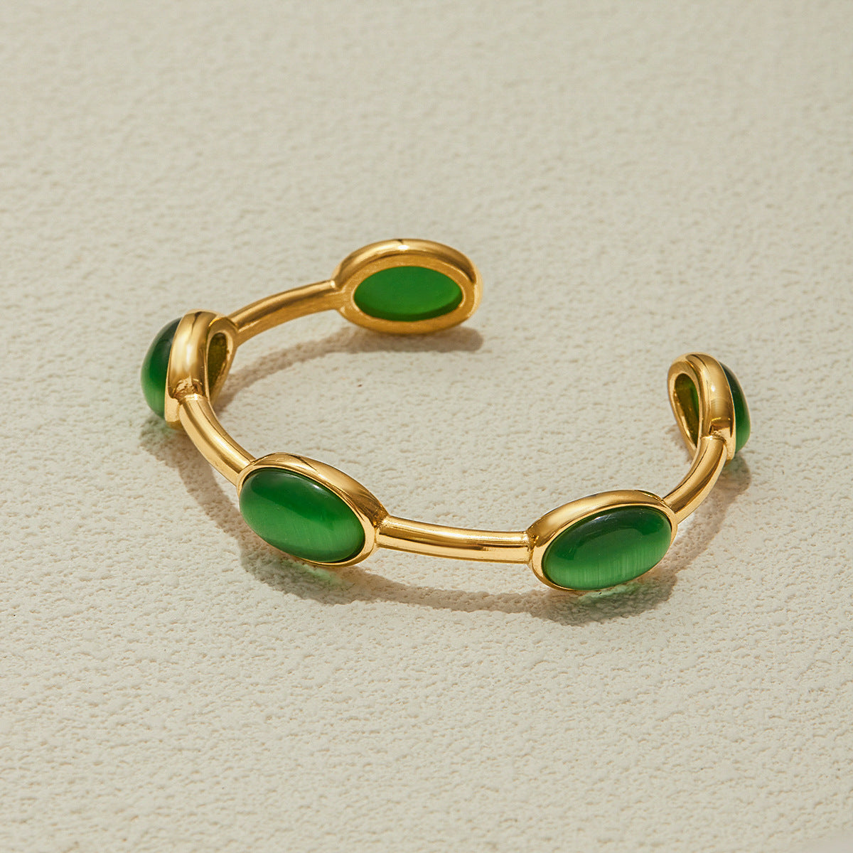 Wholesale 18K Gold Stainless Steel Natural Stone Oval Open Bracelet