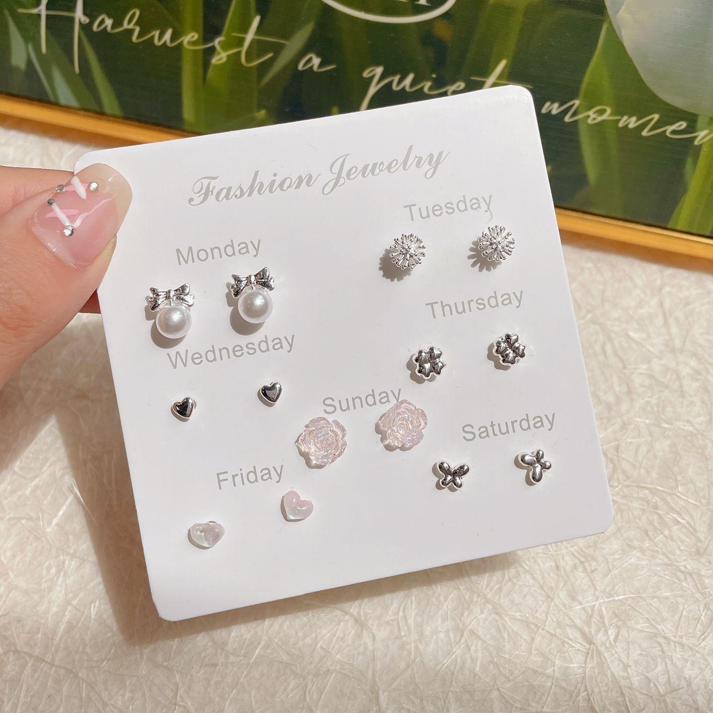 Wholesale Sweet and fresh silver needle small floral and fruit earrings