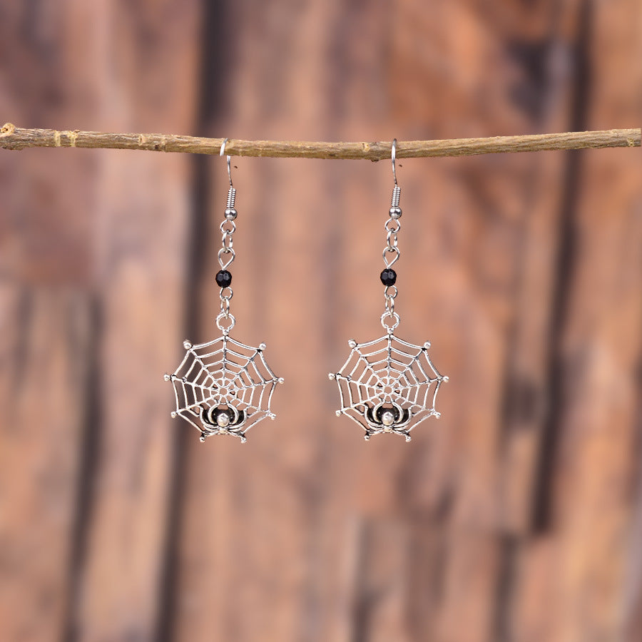 Wholesale Chic Gothic  Web Pendant Earrings For Women Antique Silver Zinc Alloy Party Jewelry Accessory Gift