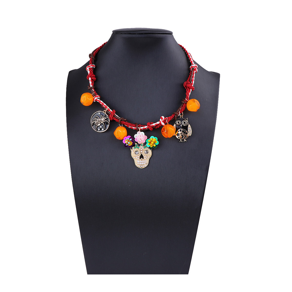 Wholesale  Braided Alloy Oil-Dripping  Owl Skull Necklace