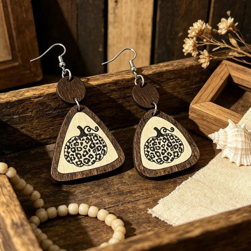 Wholesale Retro French Wooden Drop Earrings Carved Pumpkin Design  Party Fashion Jewelry Accessory