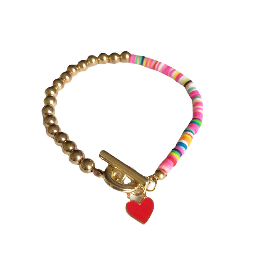 Wholesale OT Buckle Soft Clay Pearl Butterfly Love Bracelet ACC-BT-QW001