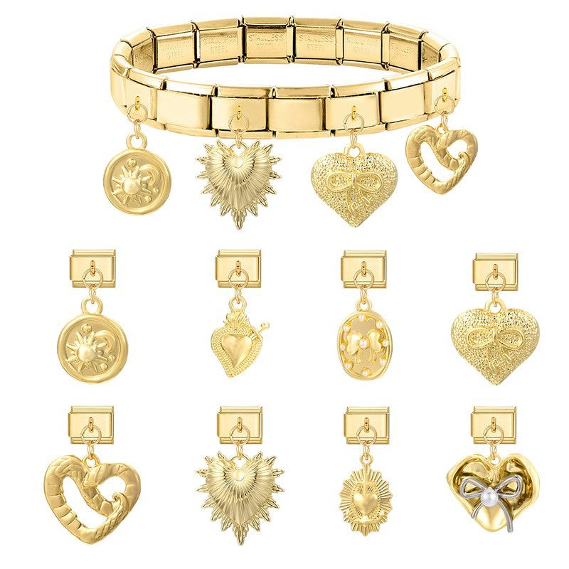 Wholesale Italian Charm Bracelet 9mm DIY Splicing Heart Pendant Stainless Steel Composable Bracelet