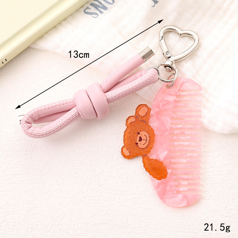 Wholesale Cartoon Cute Bear Acetate Comb Bag Pendant Leather Keychains